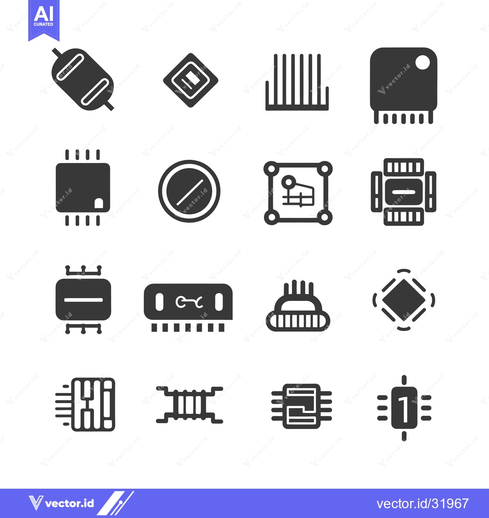 Premium Vector dari Collection of 16 Different Chipset and Microchip Icons