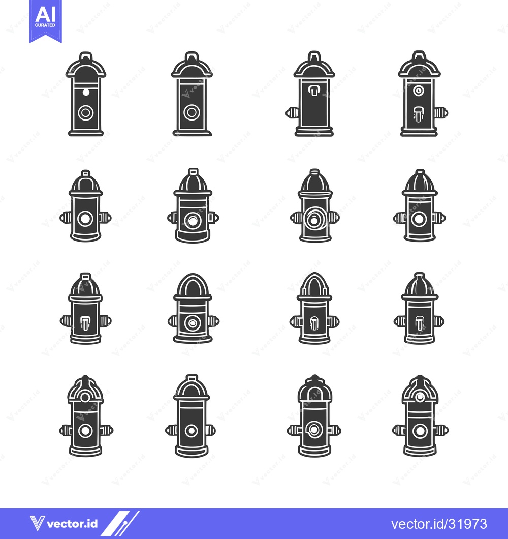 Premium Vector dari Collection of 16 Fire Hydrant Icons in Black and White