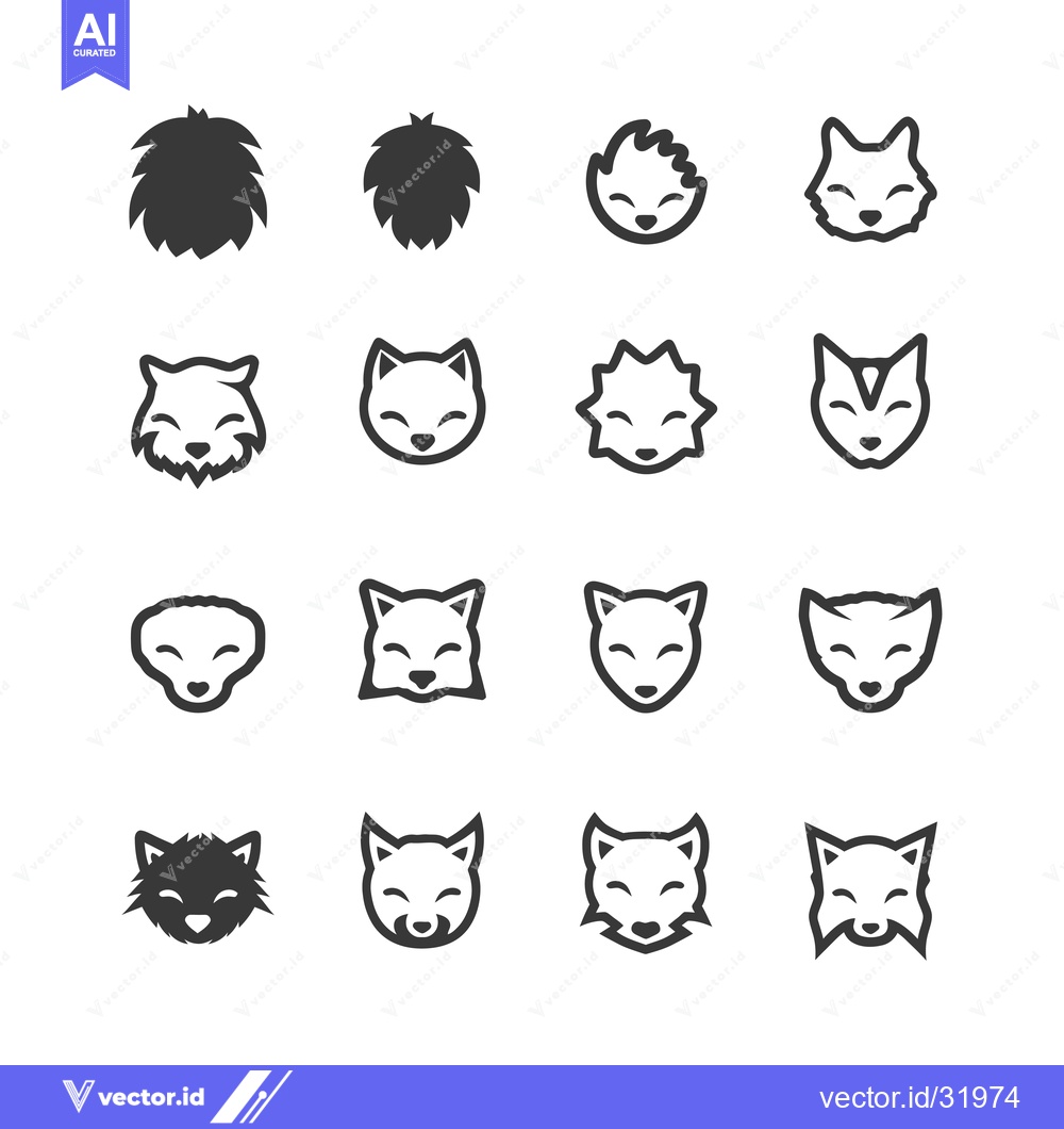 Premium Vector dari Collection of 16 Fox Head Icons in Different Styles
