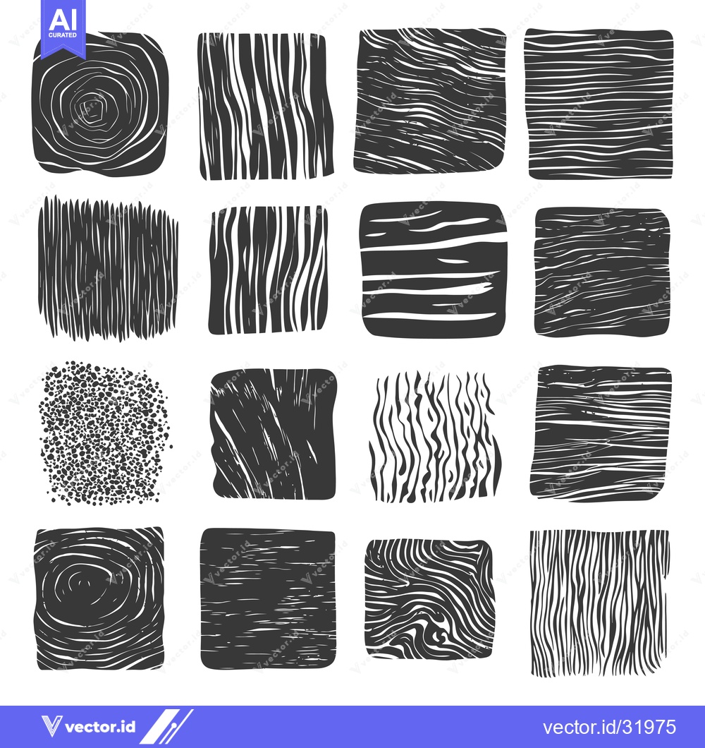 Premium Vector dari Collection of 16 Hand-Drawn Black and White Wooden Textures