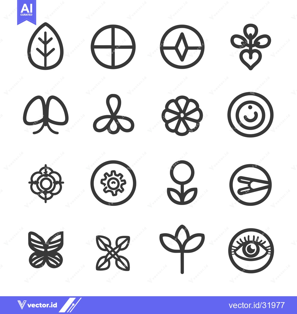 Premium Vector of Collection of 16 Line Art Icons Depicting Nature and Life