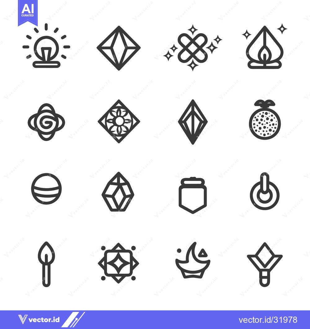 Premium Vector of Collection of 16 Line Art Icons with Geometric and Symbolic Shapes