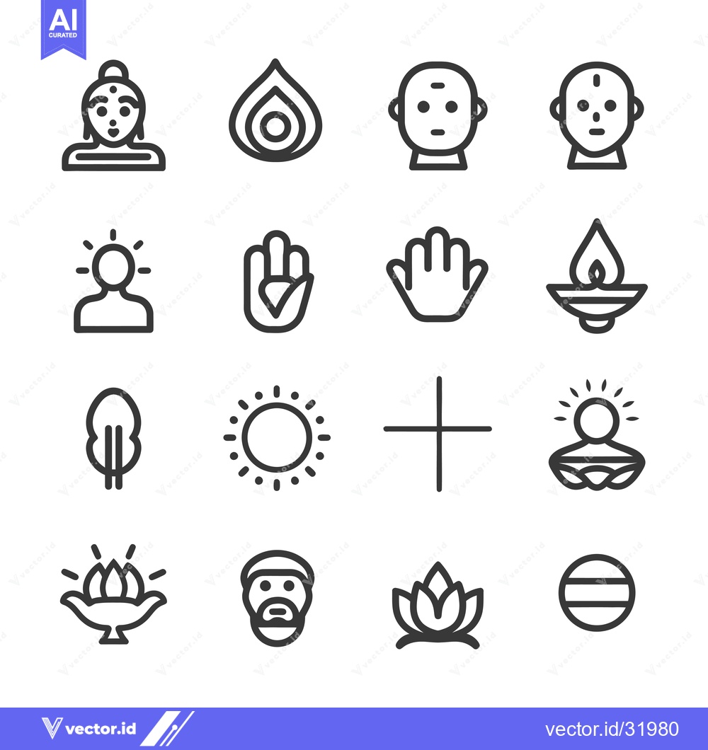 Premium Vector of Collection of 16 Line Icons Representing Buddhism and Meditation
