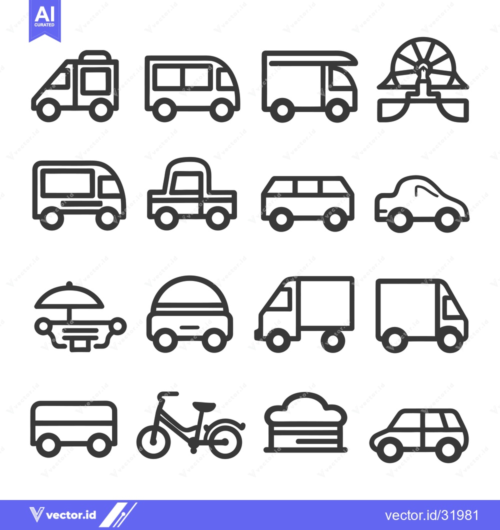 Premium Vector of Collection of 16 Line Icons Representing Various Vehicles and Transpor