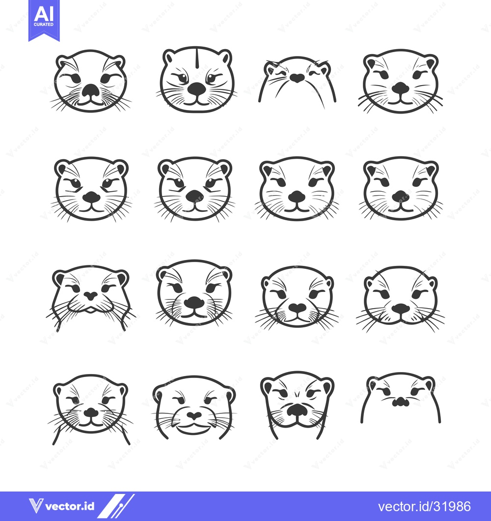 Premium Vector dari Collection of 16 Otter Face Illustrations with Different Expressions