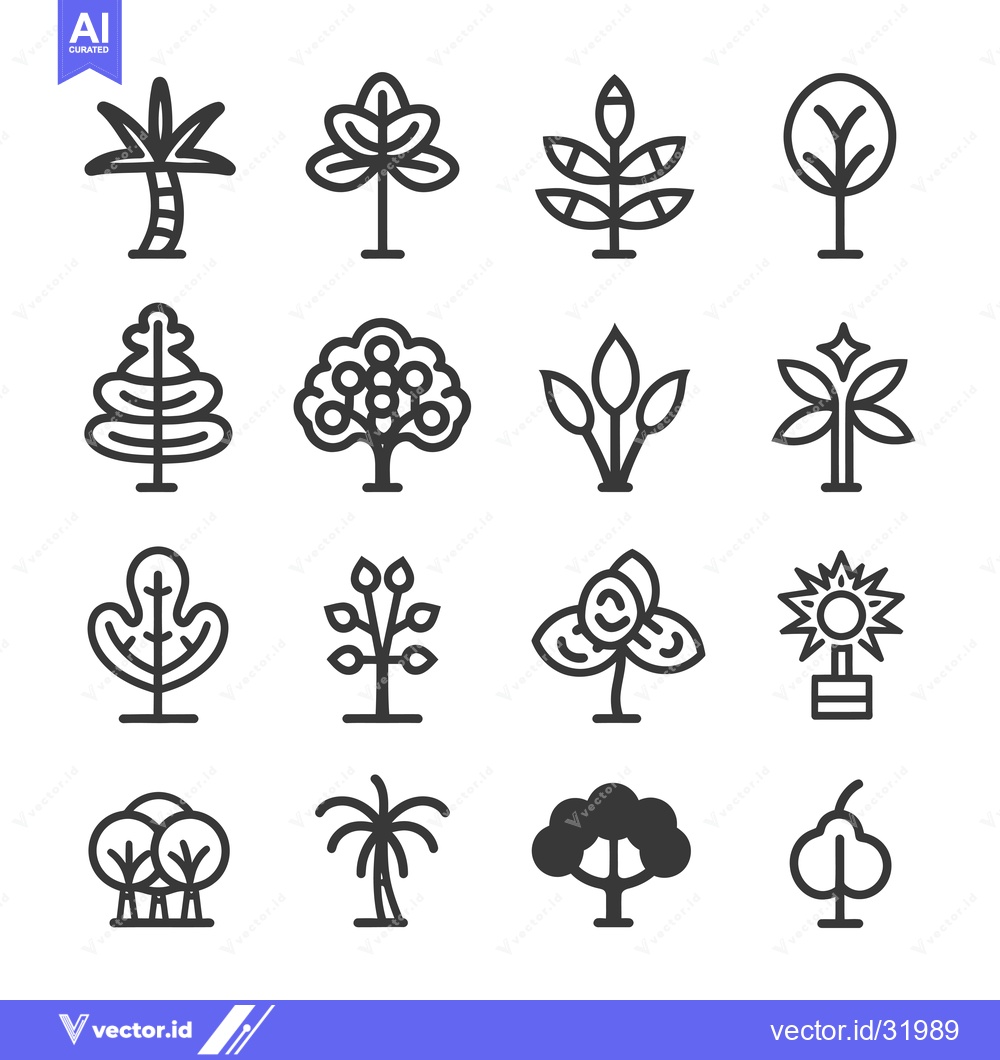 Premium Vector dari Collection of 16 Outline Tree Icons
