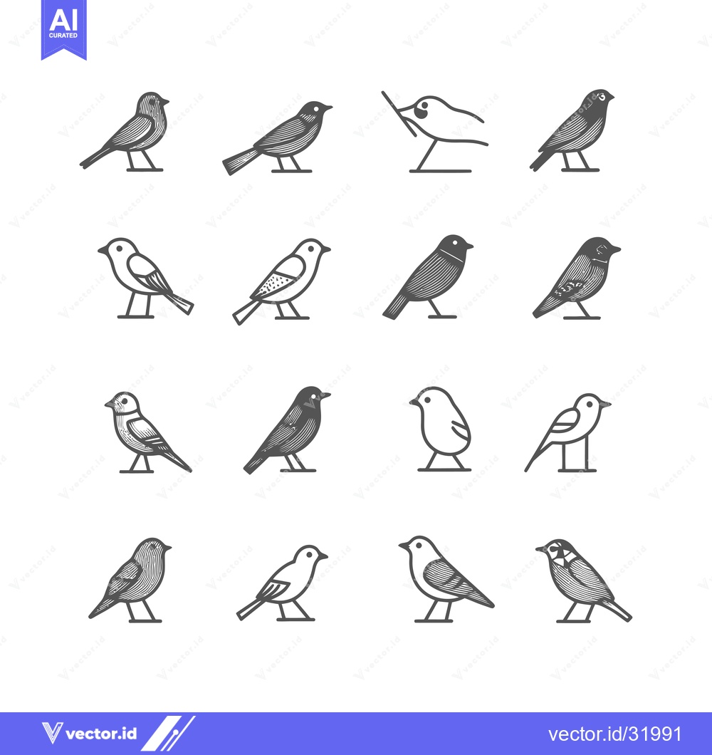 Premium Vector dari Collection of 16 Simple Bird Illustrations in Black and White