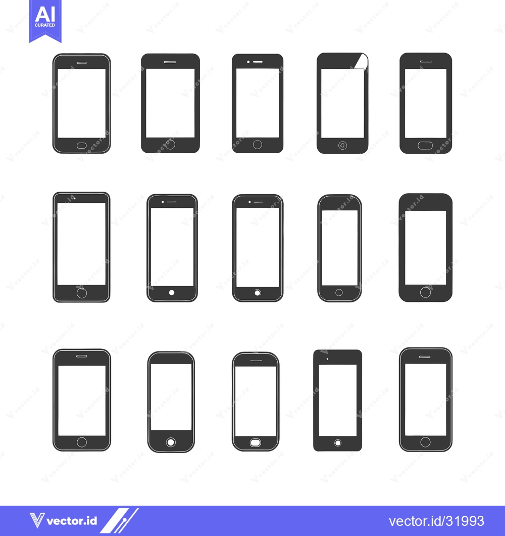Premium Vector dari Collection of 16 Simple Black Smartphone Silhouettes