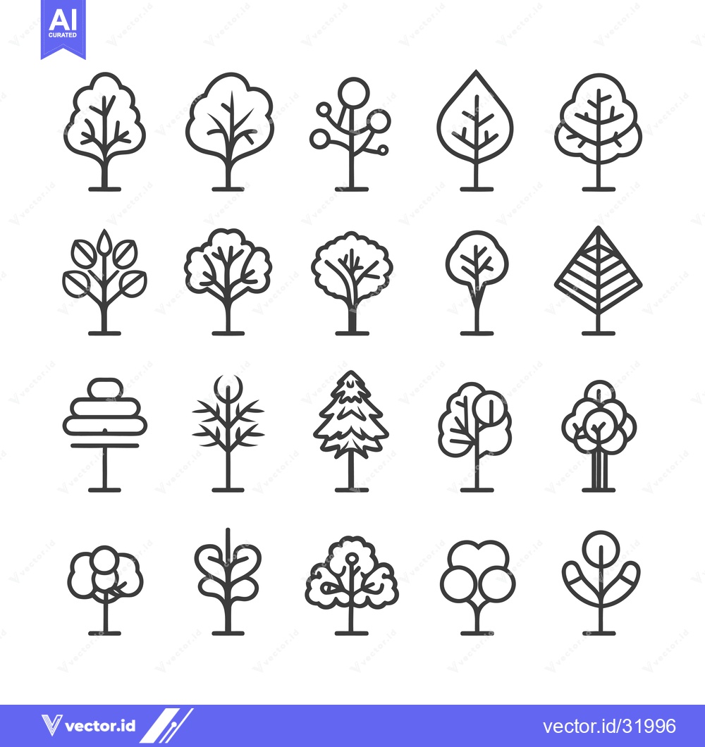 Premium Vector of Collection of 16 Simple Outline Tree Icons