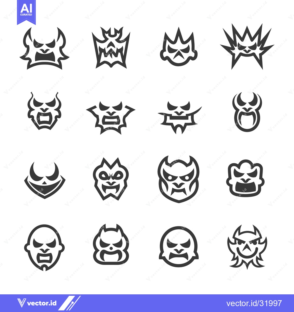 Premium Vector dari Collection of 16 Stylized Demon Head Icons