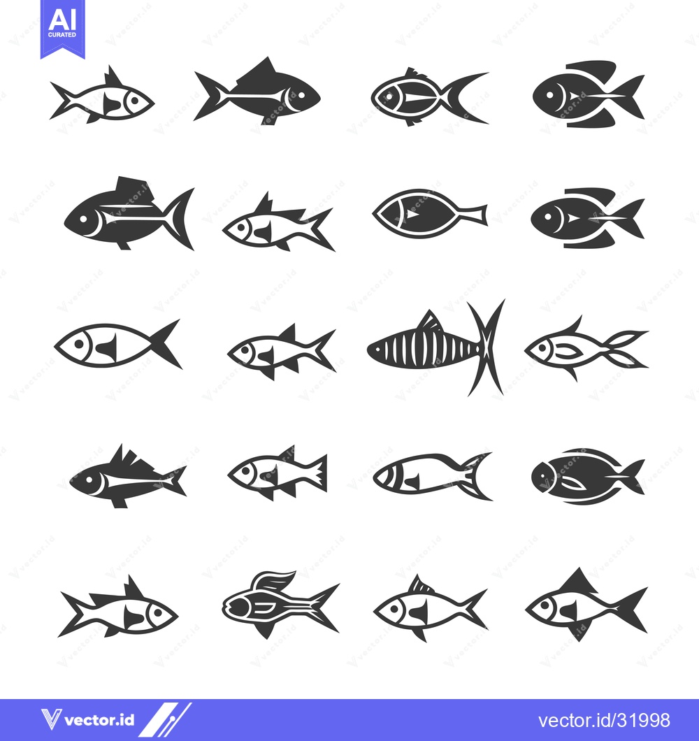 Premium Vector dari Collection of 16 Unique Black and White Fish Icons