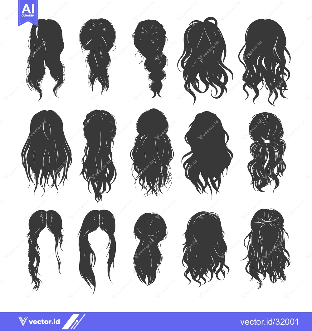 Premium Vector dari Collection of 18 Hairstyle Silhouettes for Women