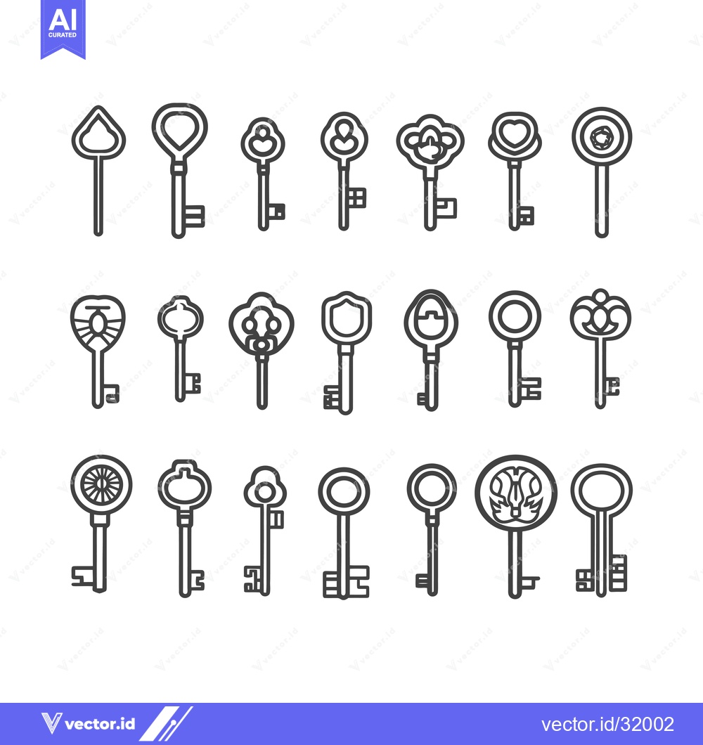 Premium Vector dari Collection of 18 Outline Key Icons with Different Head Shapes