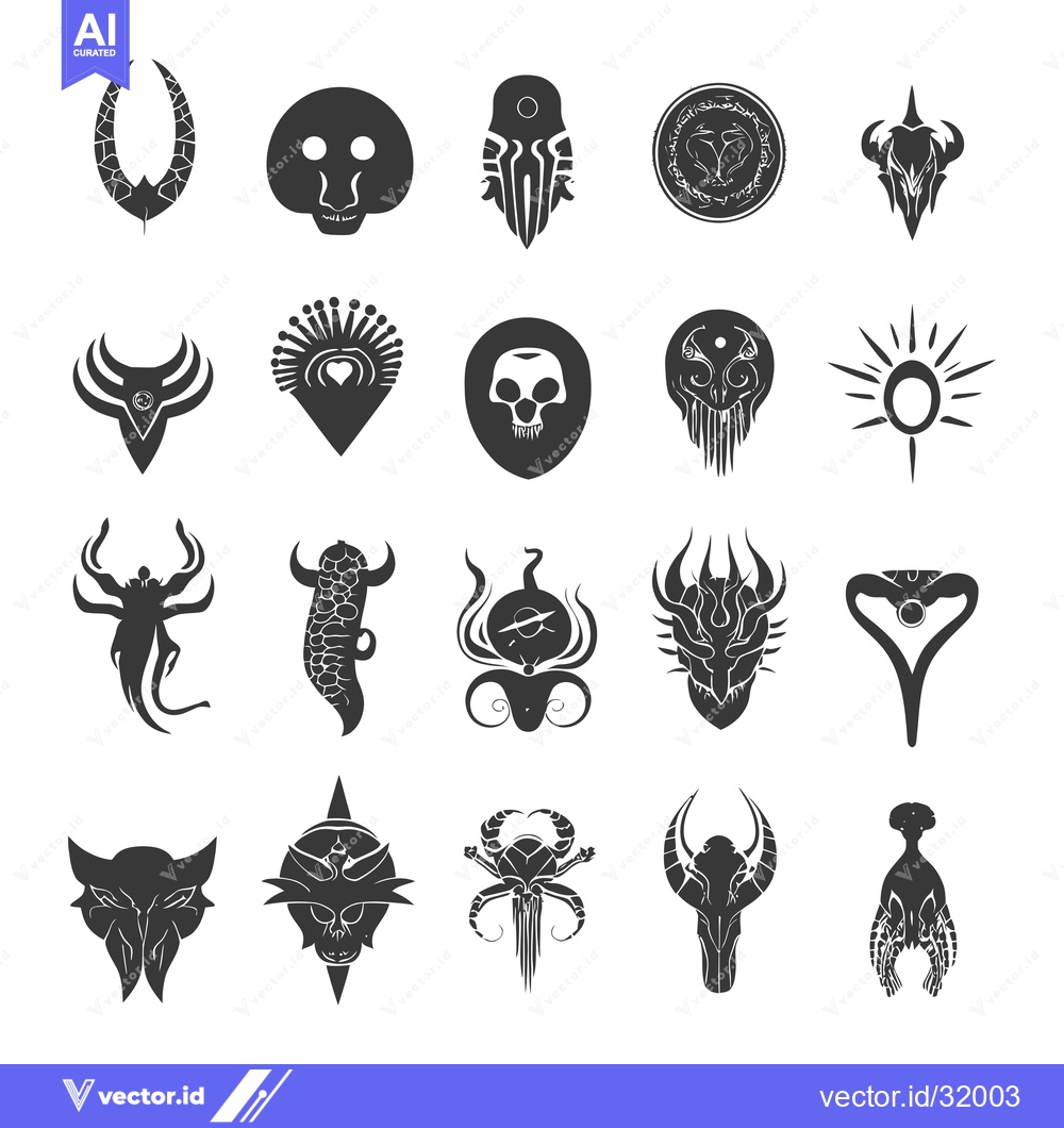 Premium Vector of Collection of 20 Abstract Black and White Stylized Creature Icons