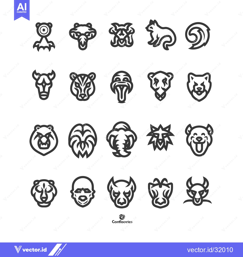 Premium Vector dari Collection of 20 Animal Line Art Logo Designs