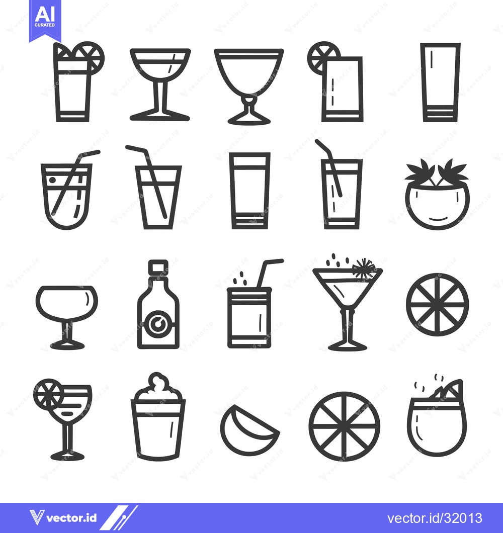 Premium Vector of Collection of 20 Black and White Line Icons Depicting Different Types