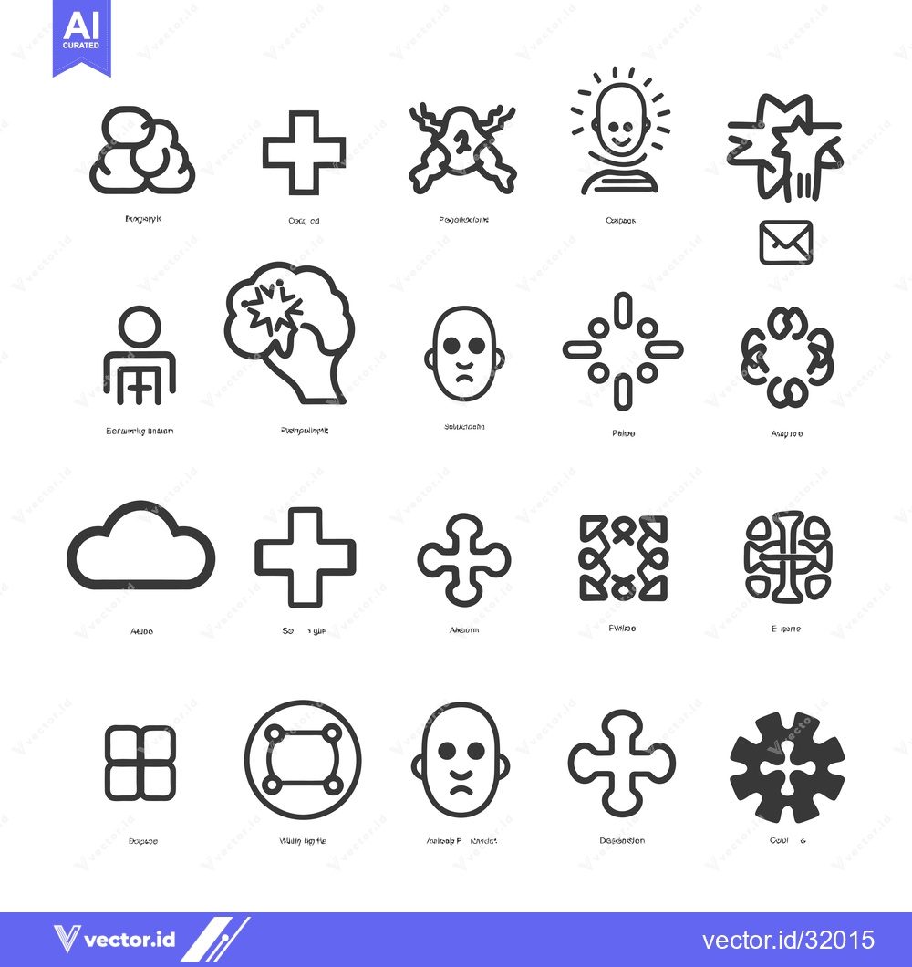 Premium Vector dari Collection of 20 Black and White Line Icons with Names