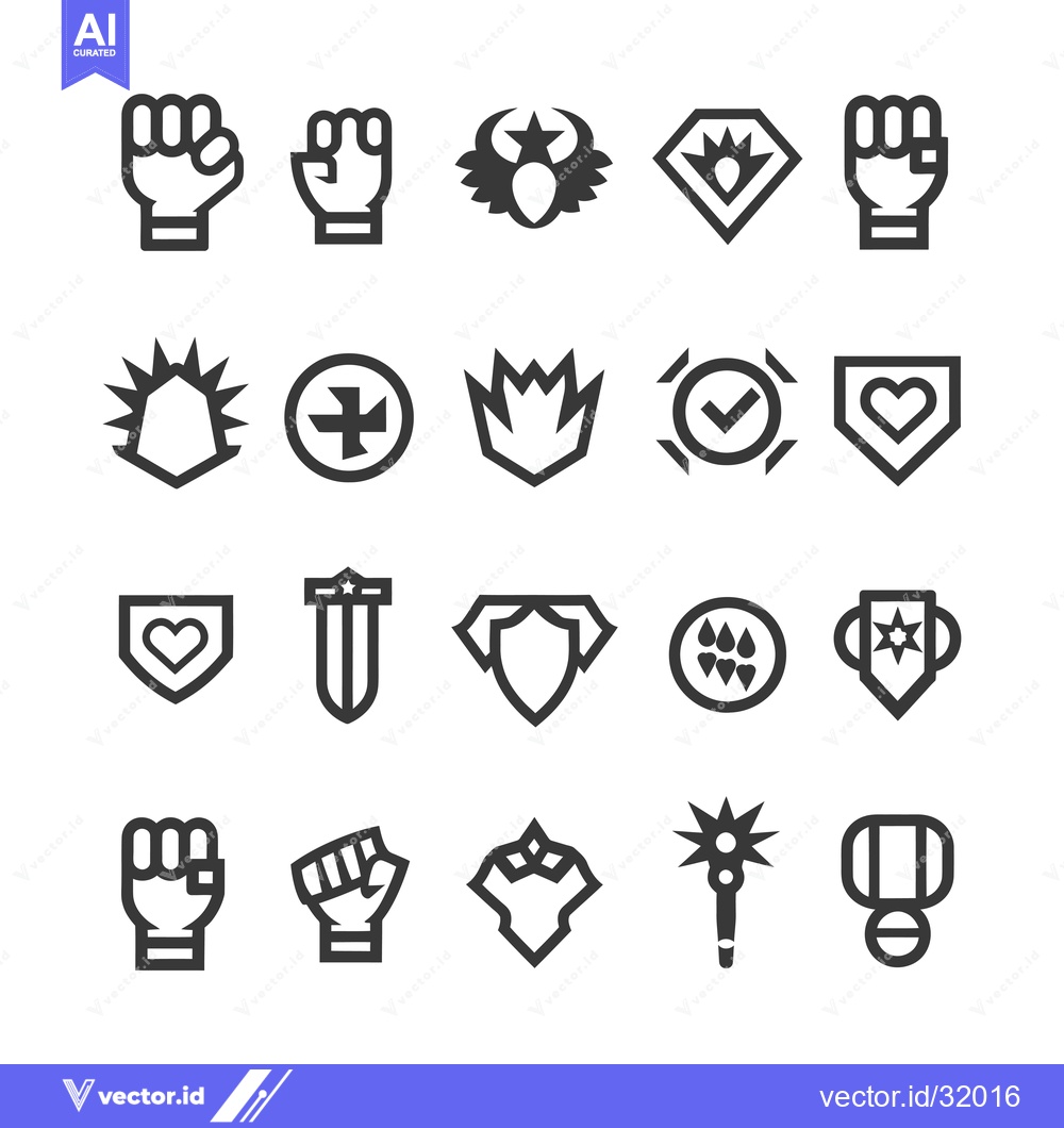 Premium Vector of Collection of 20 Black and White Shield, Fist, and Weapon Icons