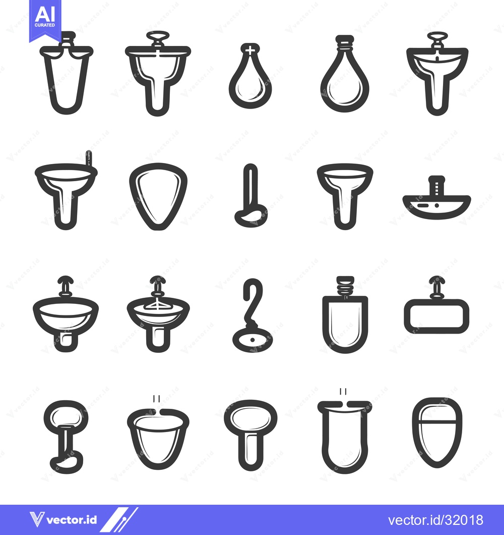 Premium Vector of Collection of 20 Black and White Urinal and Sink Icons