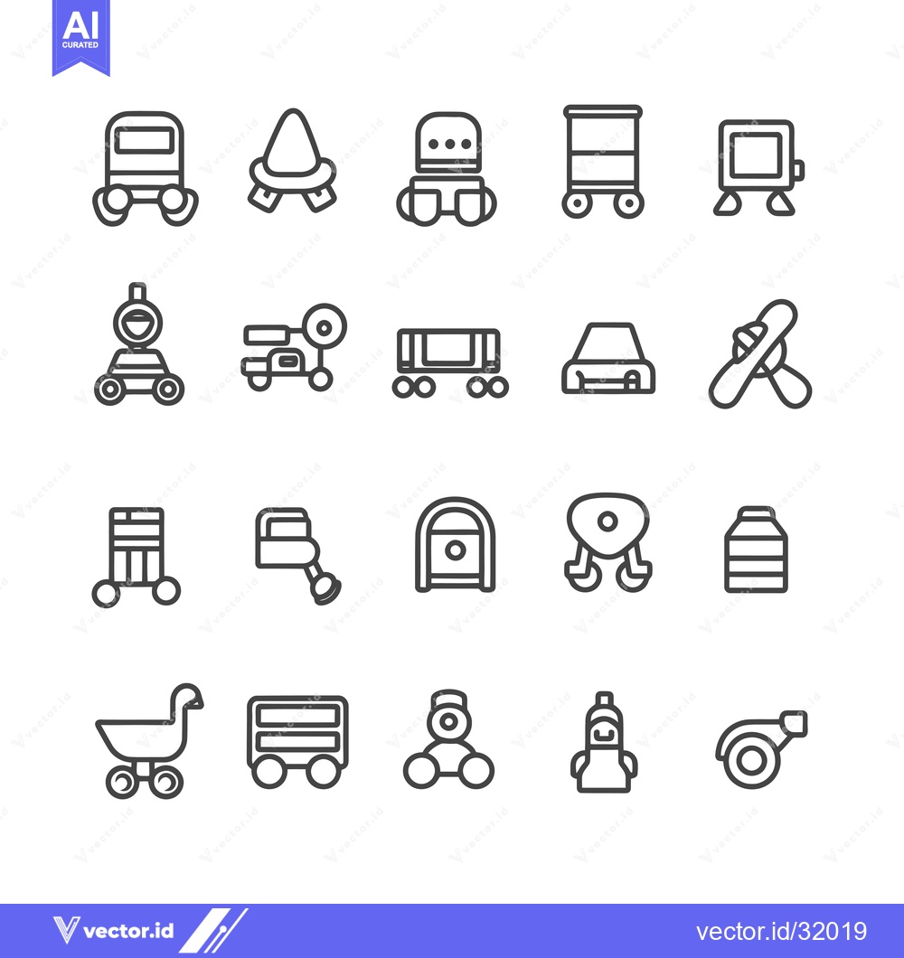 Premium Vector of Collection of 20 Black Line Icons of Wheeled Vehicles