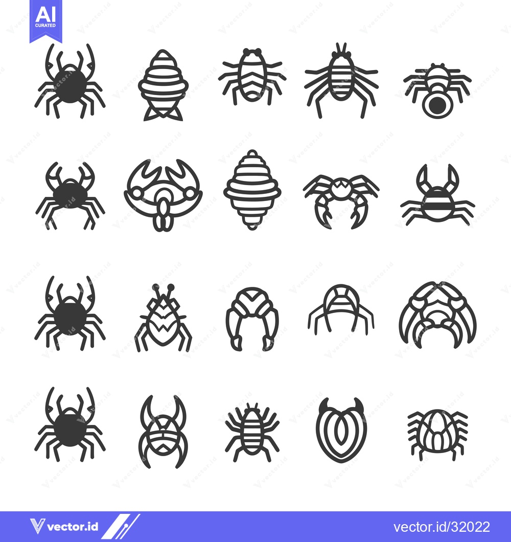 Premium Vector dari Collection of 20 Crab and Spider Icons in Black and White