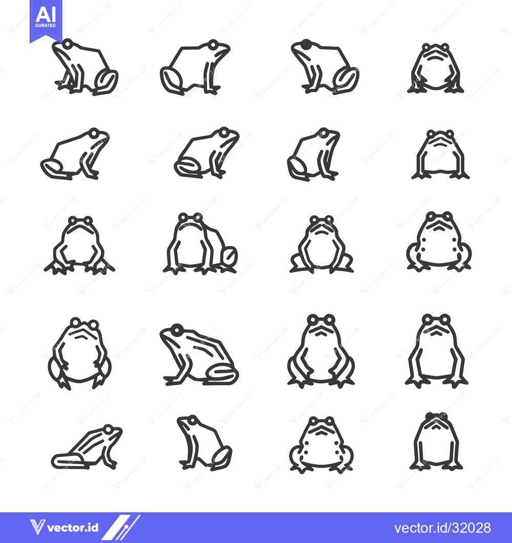 Premium Vector dari Collection of 20 Different Frog Line Art Icons
