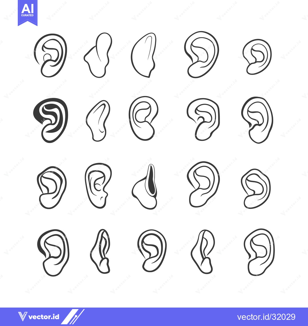 Premium Vector of Collection of 20 Different Outline Ear Illustrations