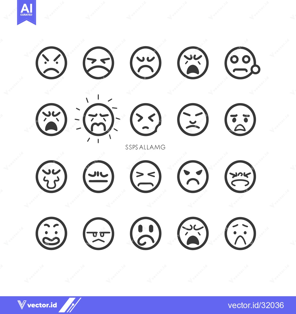Premium Vector dari Collection of 20 Hand-Drawn Emojis Expressing Negative Emotions
