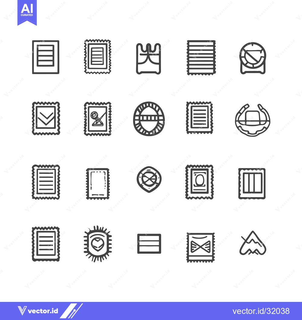 Premium Vector of Collection of 20 Hand-Drawn Postal Stamp Icons