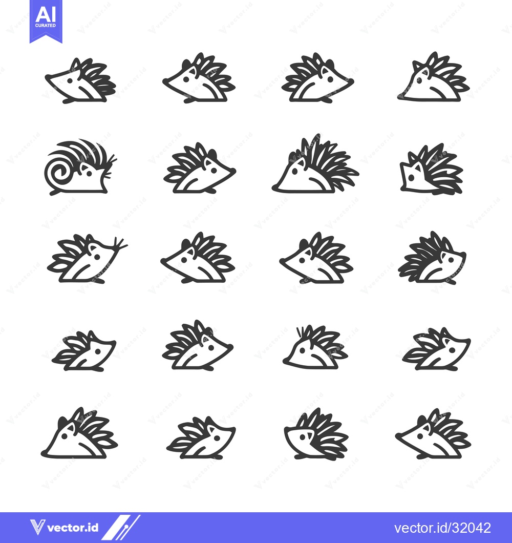 Premium Vector dari Collection of 20 Line Art Hedgehog Illustrations