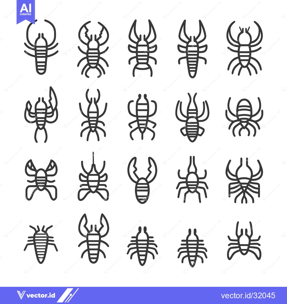 Premium Vector dari Collection of 20 Line Art Lobster Icons