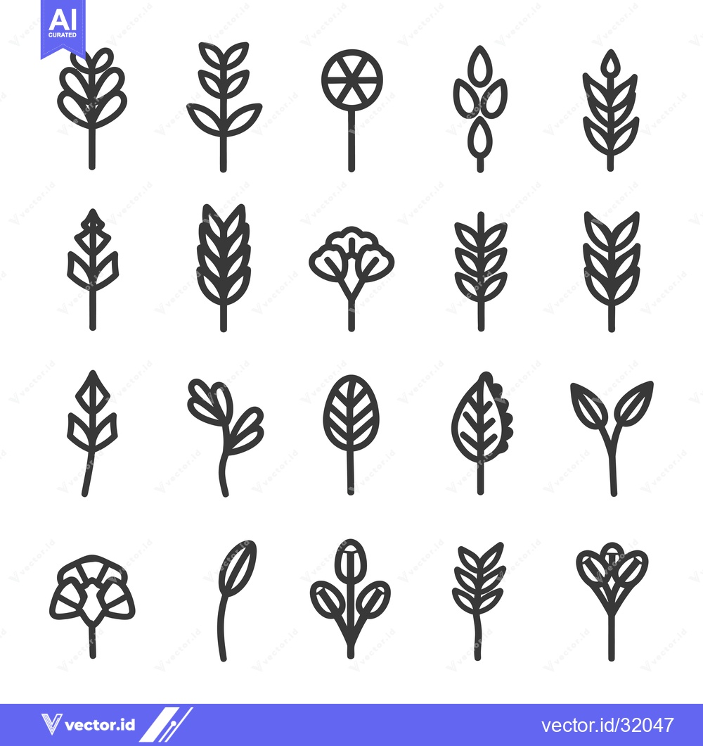 Premium Vector dari Collection of 20 Line Art Plant Icons