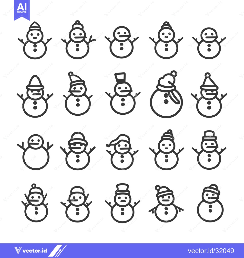 Premium Vector dari Collection of 20 Line Art Snowman Icons with Different Hats and Access