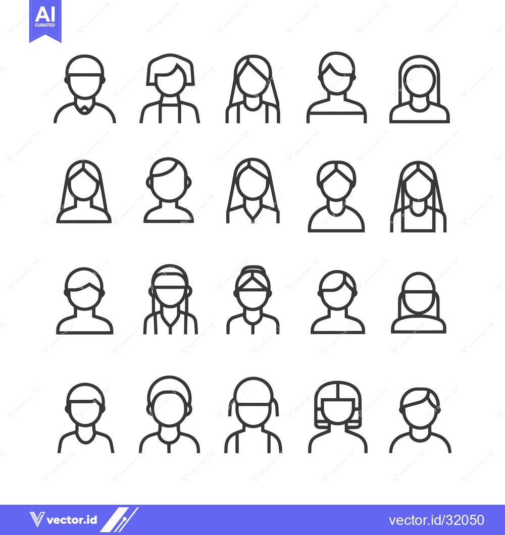 Premium Vector dari Collection of 20 Line Art User Profile Icons