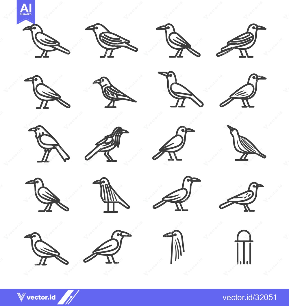 Premium Vector of Collection of 20 Line Drawings of Birds