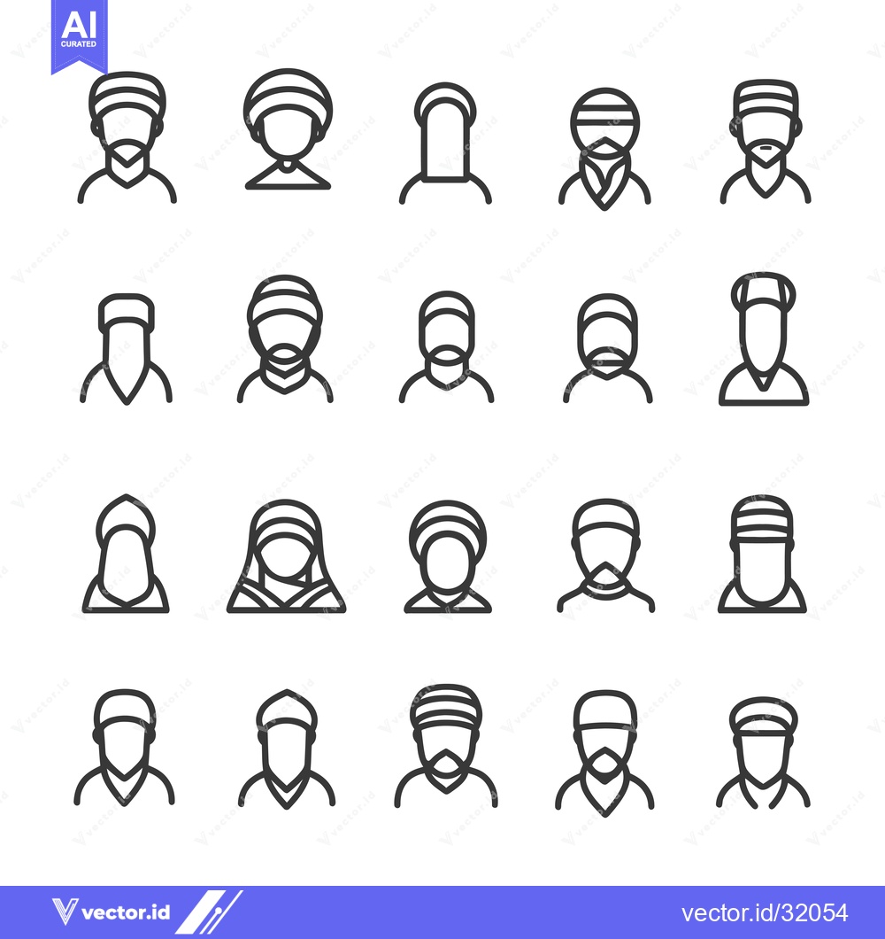 Premium Vector of Collection of 20 Line Icons Depicting People Wearing Headwear