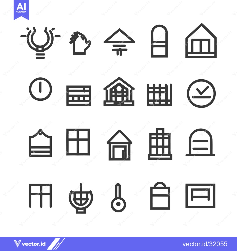 Premium Vector of Collection of 20 Line Icons for Buildings and Structures