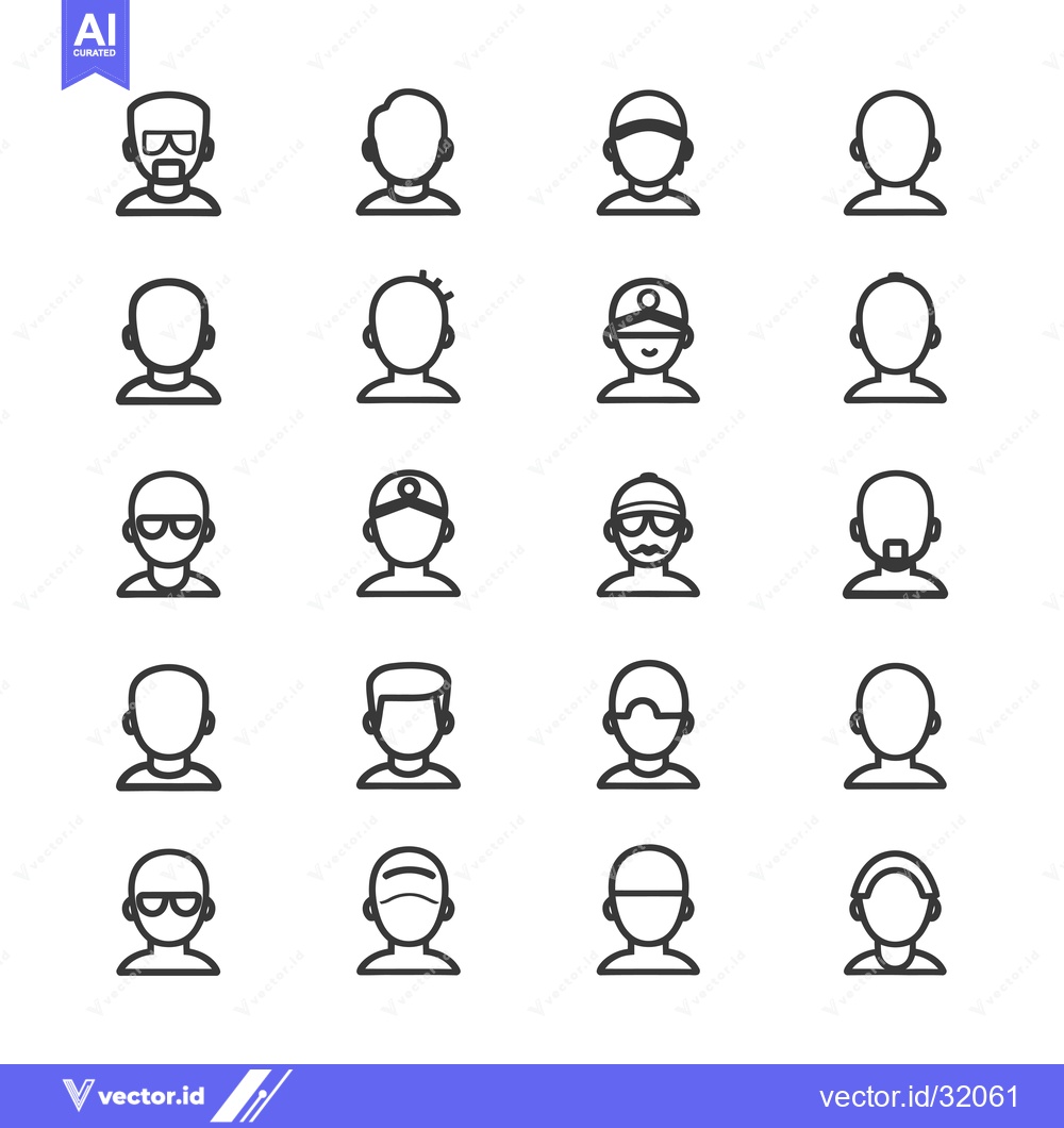 Premium Vector dari Collection of 20 Line Icons Representing Various Human Profiles