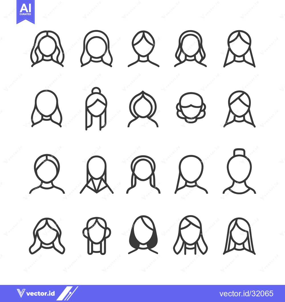 Premium Vector dari Collection of 20 Outline Icons Depicting Female Hairstyles