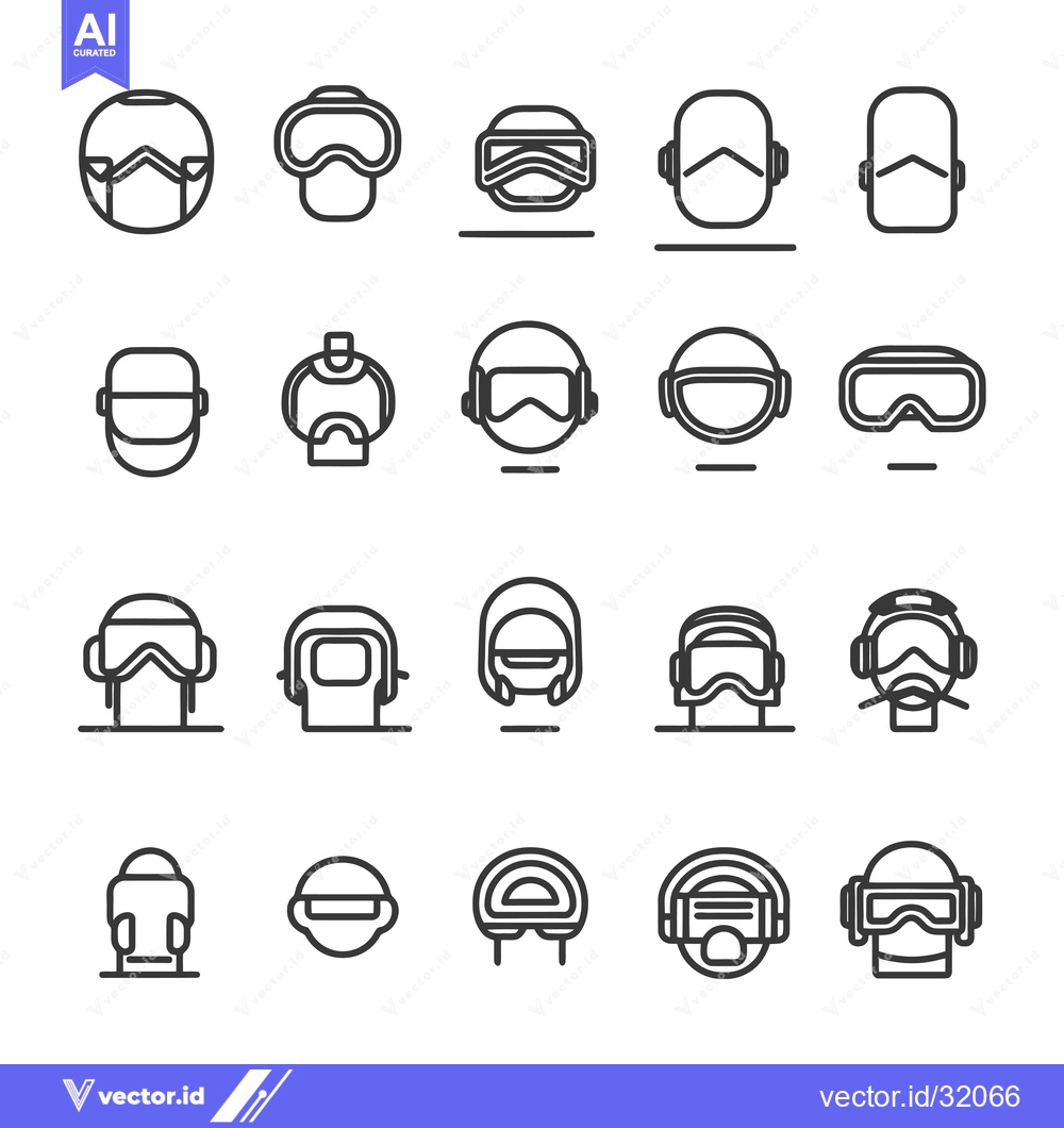 Premium Vector dari Collection of 20 Outline Icons Depicting Various Types of Helmets and