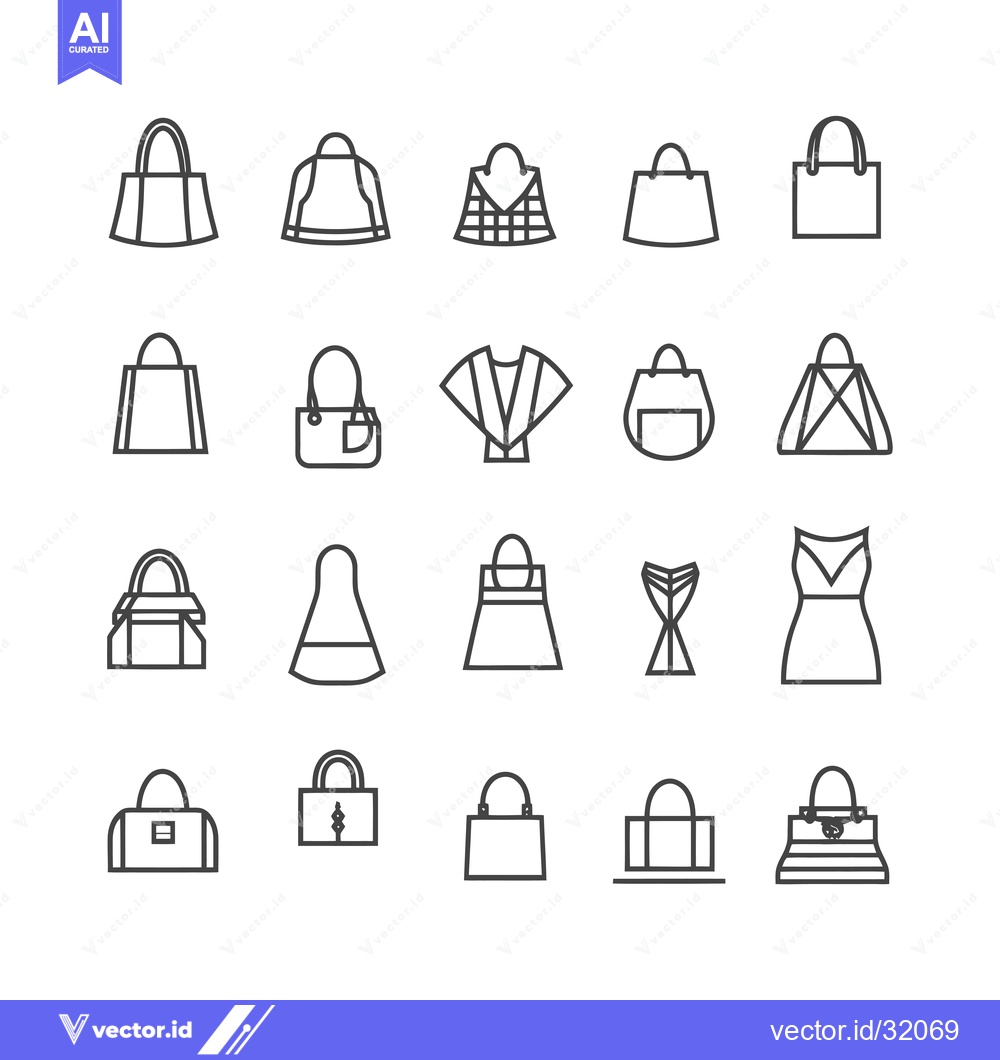 Premium Vector dari Collection of 20 Outline Icons Representing Various Types of Bags