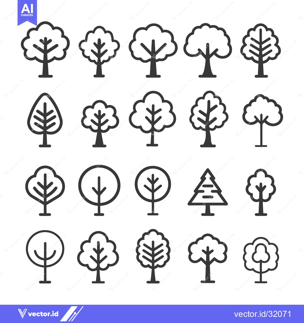 Premium Vector dari Collection of 20 Outline Tree Icons