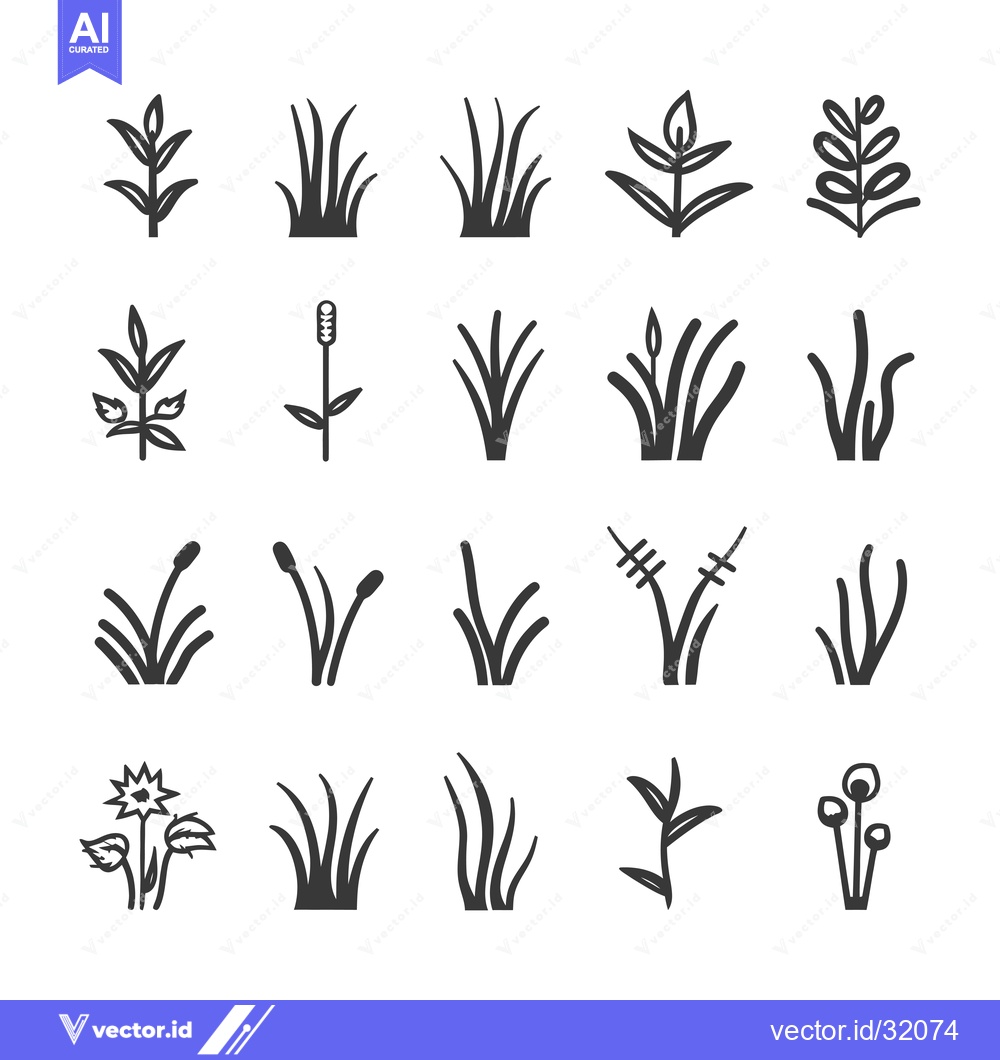 Premium Vector dari Collection of 20 Simple Black and White Grass and Plant Icons
