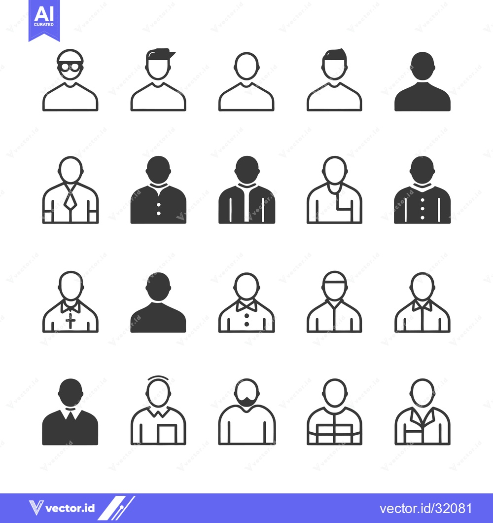 Premium Vector of Collection of 20 Simple Male User Profile Icons