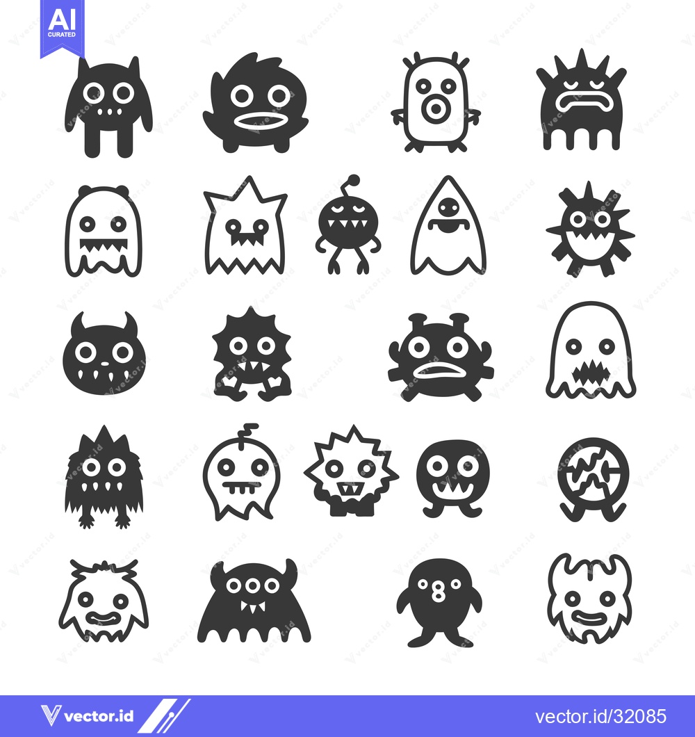 Premium Vector of Collection of 20 Unique Cartoon Monster Icons