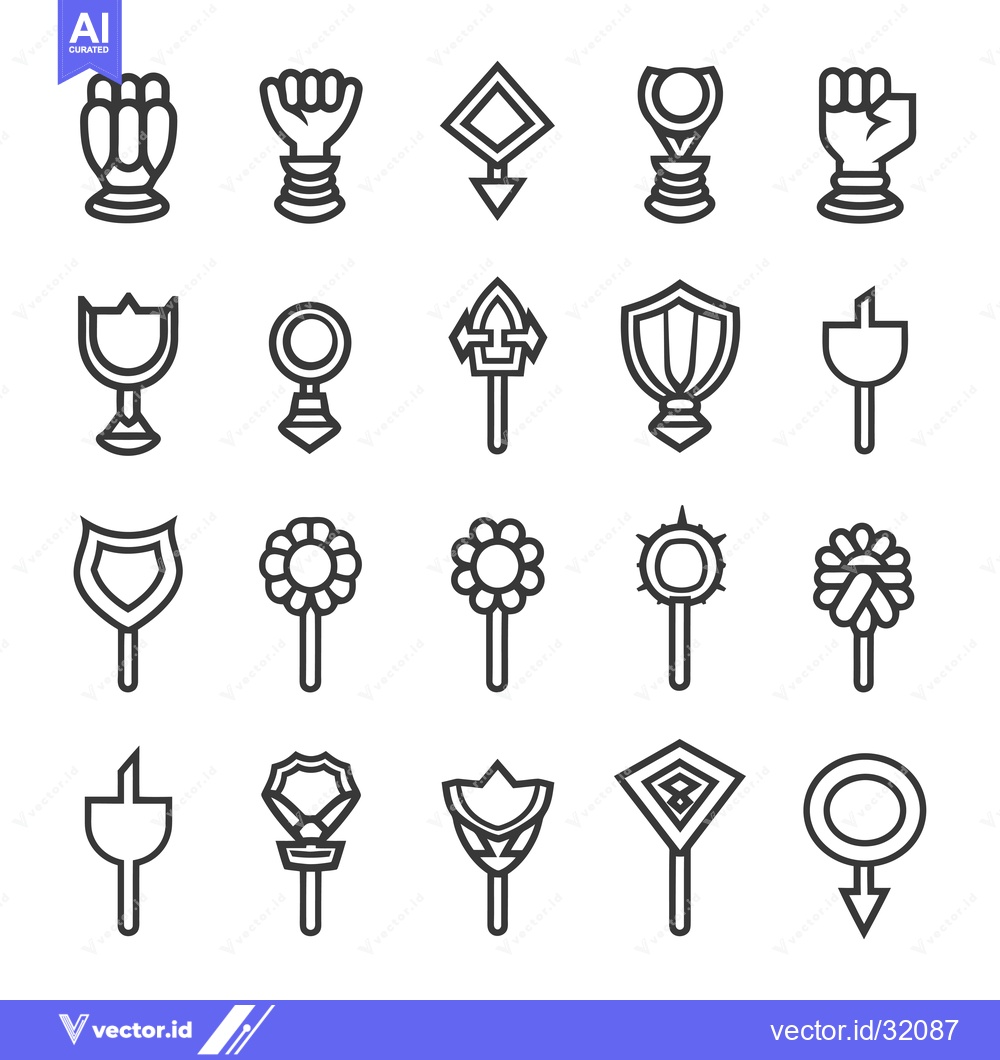 Premium Vector of Collection of 20 Unique Line Art Icons Featuring Various Shapes and De