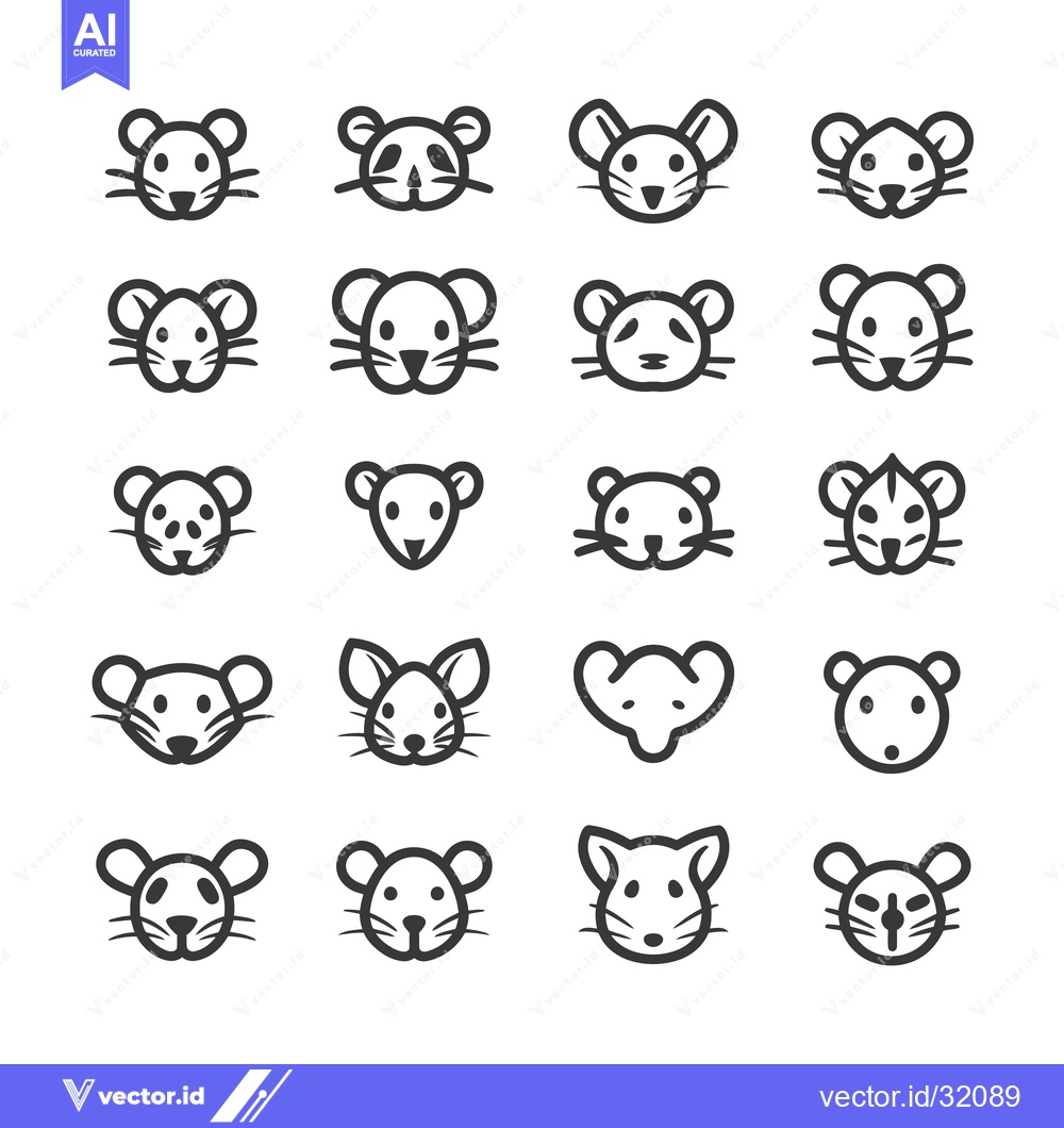 Premium Vector of Collection of 20 Unique Mouse Face Icons in Outline Style