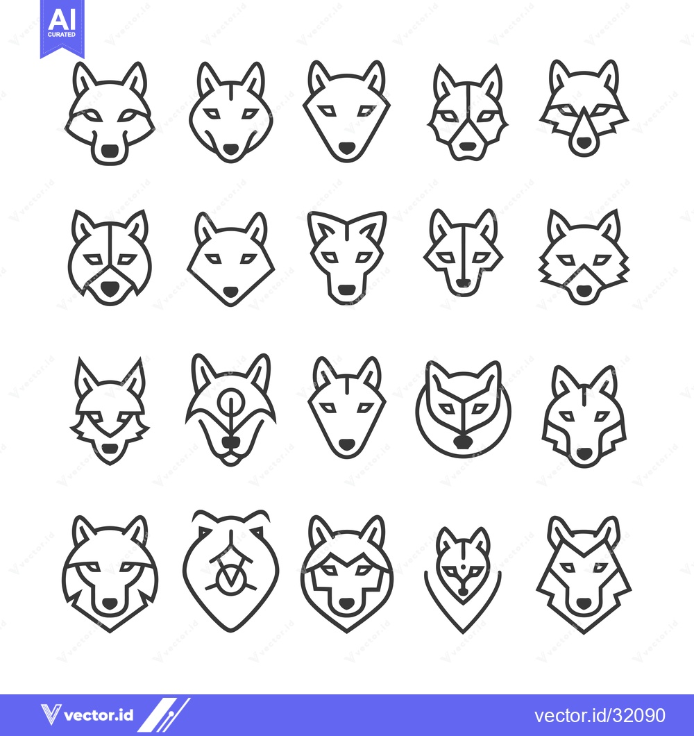 Premium Vector of Collection of 20 Wolf Head Line Icons