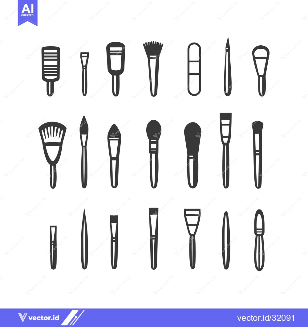 Premium Vector of Collection of 21 Black and White Makeup Brush Icons