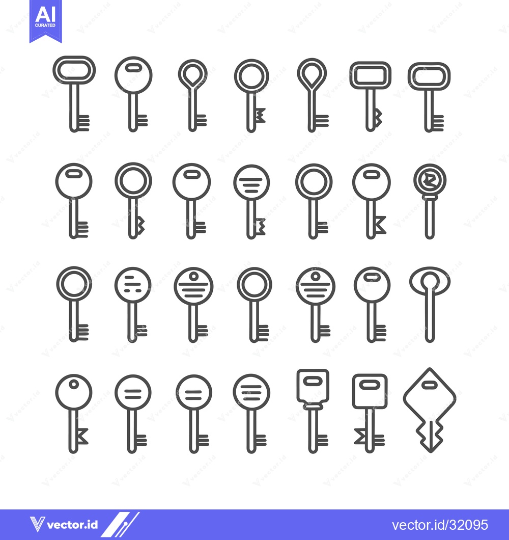 Premium Vector dari Collection of 24 Different Key Icon Outlines